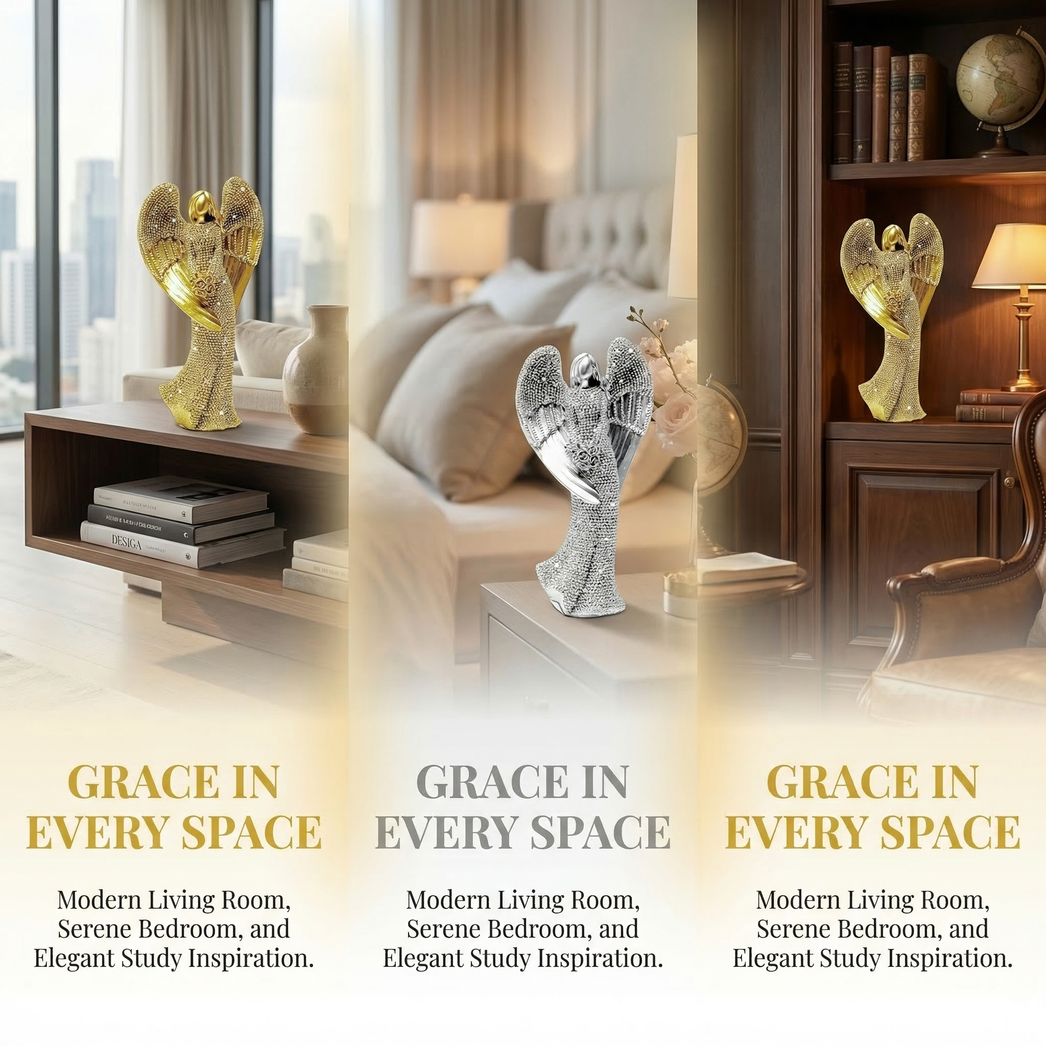 Elegant Angel Holding Rose Figurine