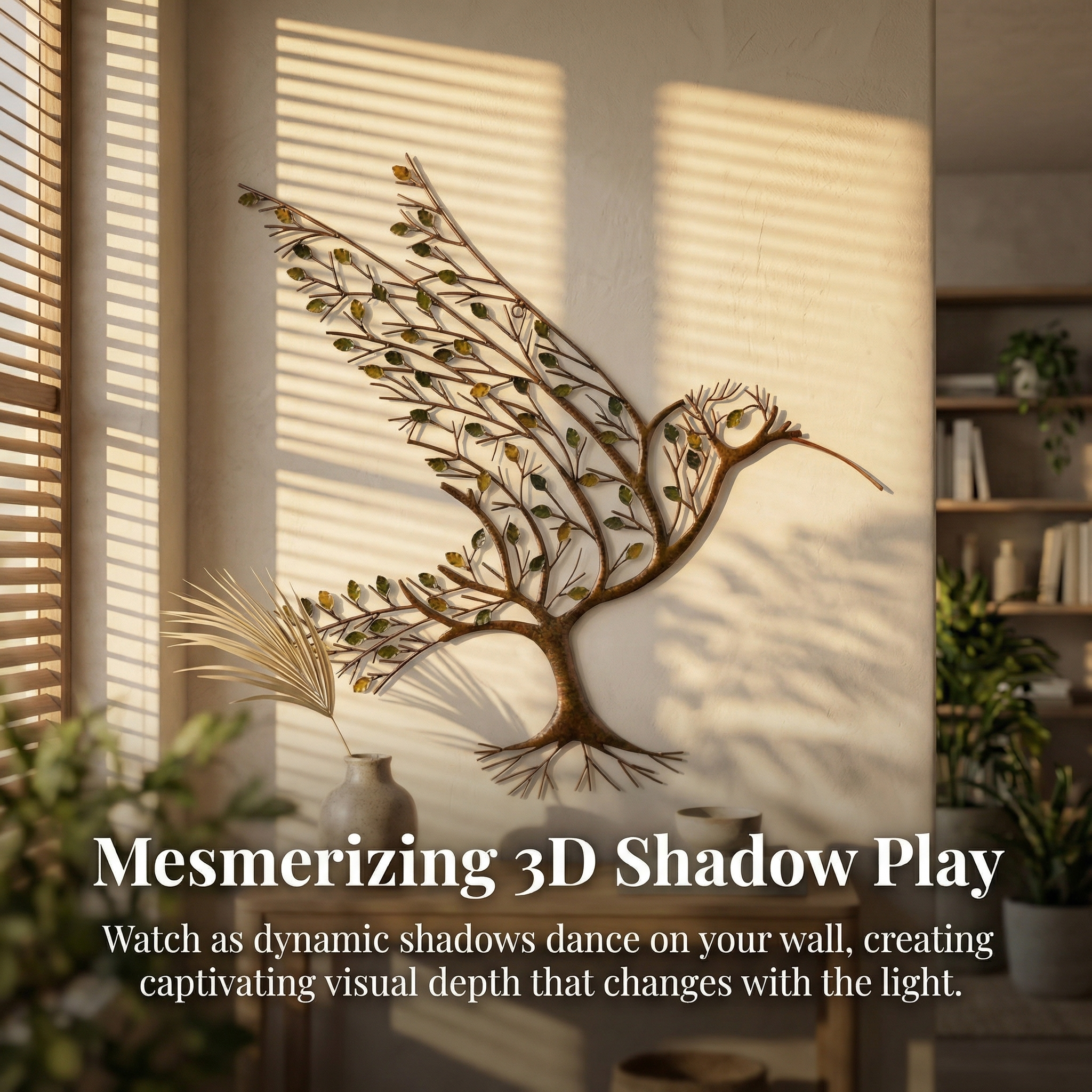 Metal Hummingbird & Branch Wall Art