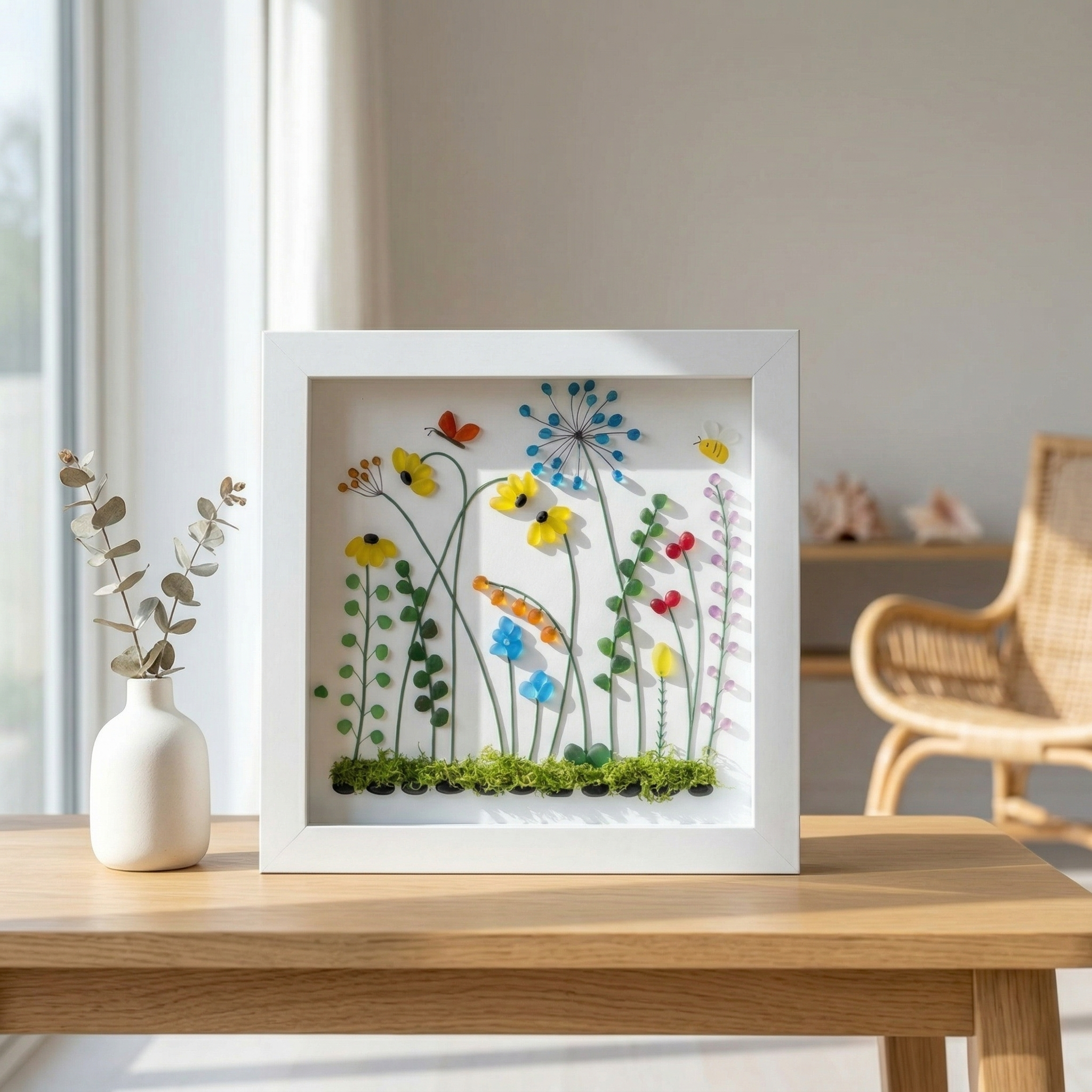 Handmade Beach Glass Flower Garden Picture