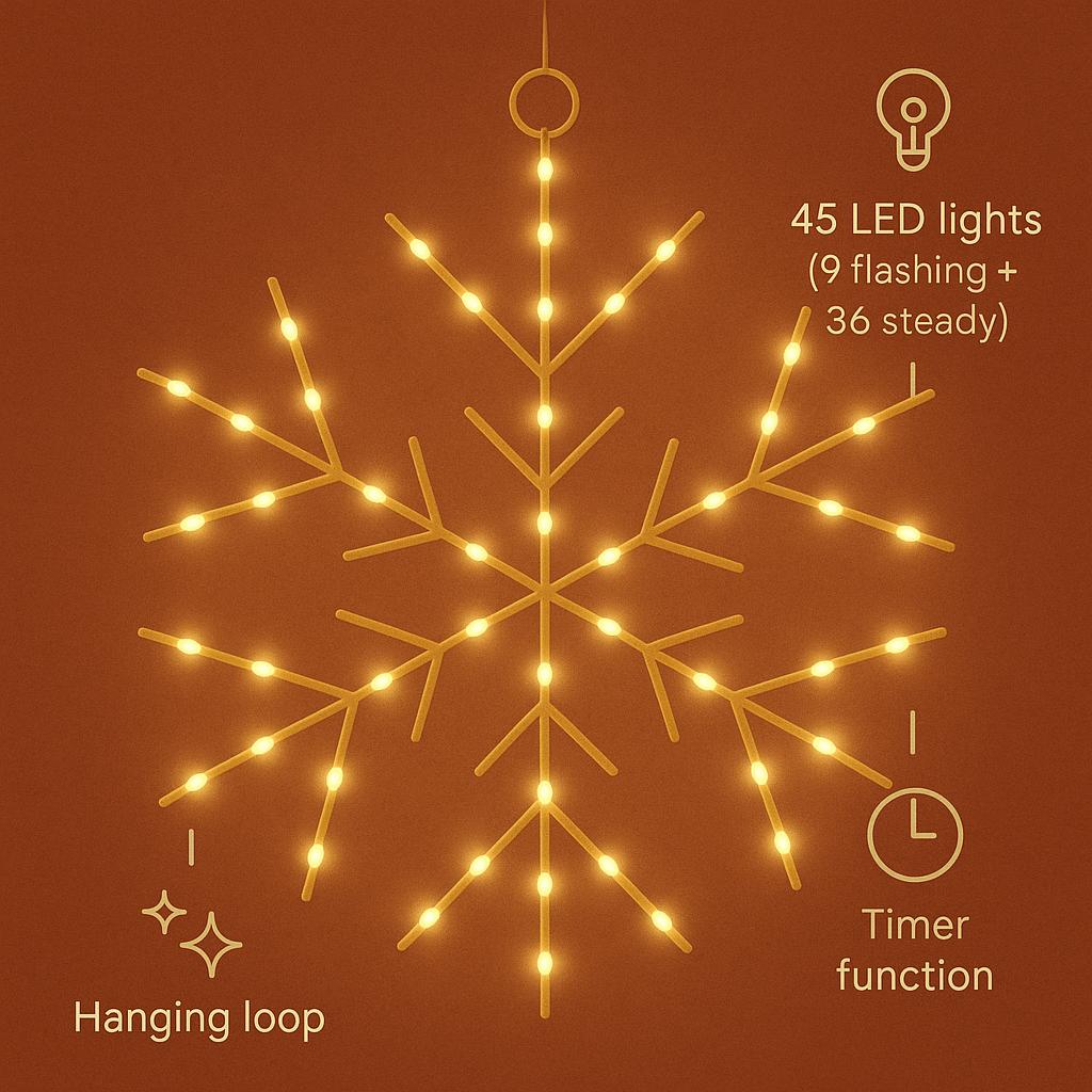 Christmas LED Gold Snowflake Novelty Sculpture with Warm White Twinkle Lights