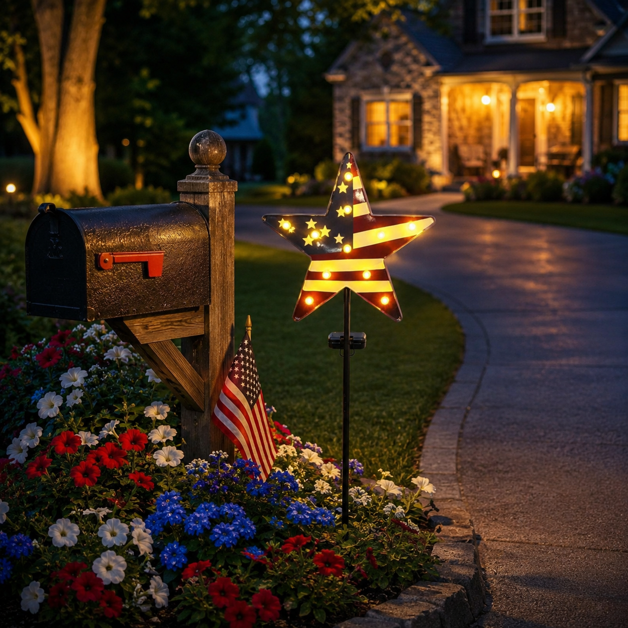 Solar Patriotic Star Garden Stake Light