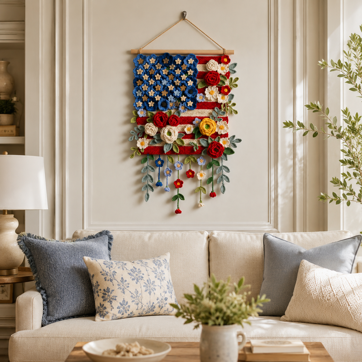 Patriotic Floral Crochet Wall Hanging