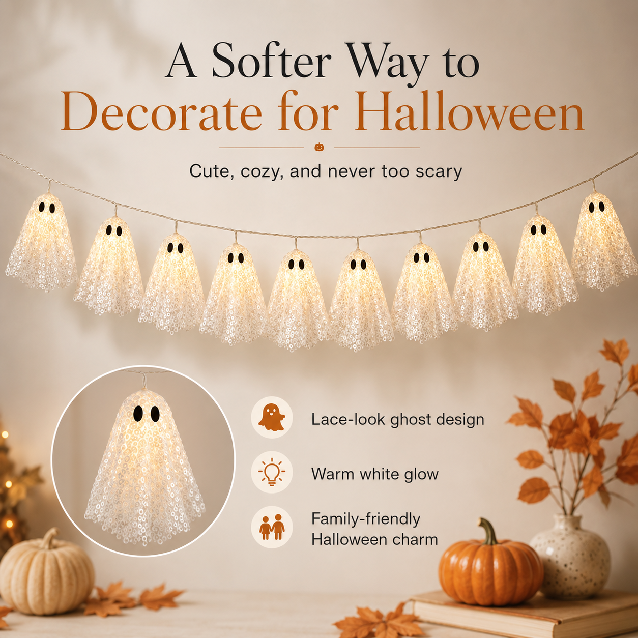 Lighted Lace Ghost Garland