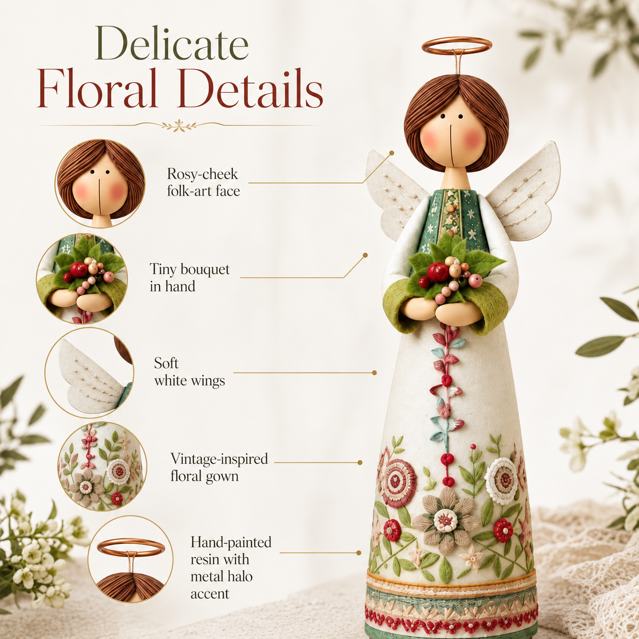 Vintage Floral Angel Figurine