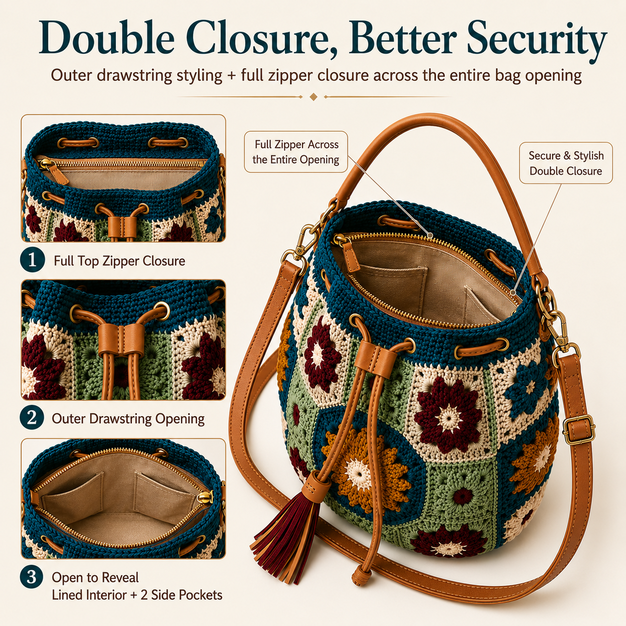 Vintage Crochet Convertible Bucket Bag