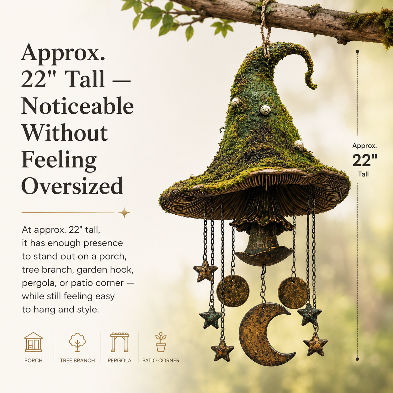 Enchanted Moss Witch Hat Hanging