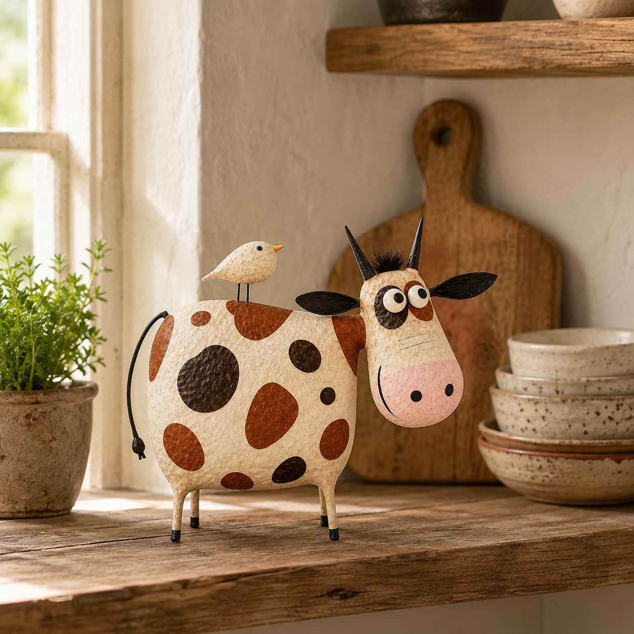 Mabel & Birdie Whimsical Cow Sculpture