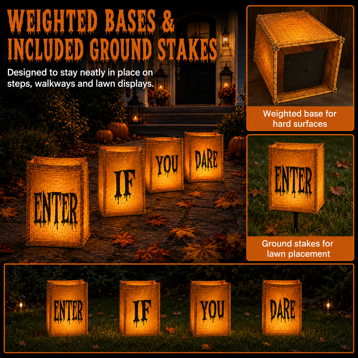 Enter If You Dare Lighted Luminaries – Set of 4