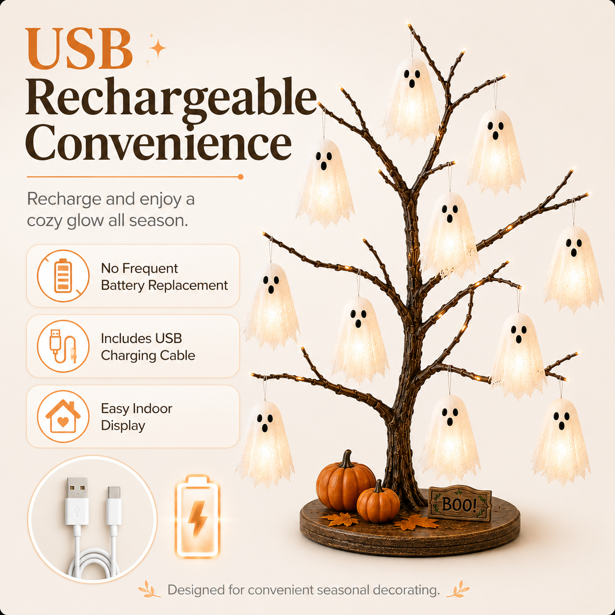 Glowing Ghost Tree Halloween Tabletop Decor