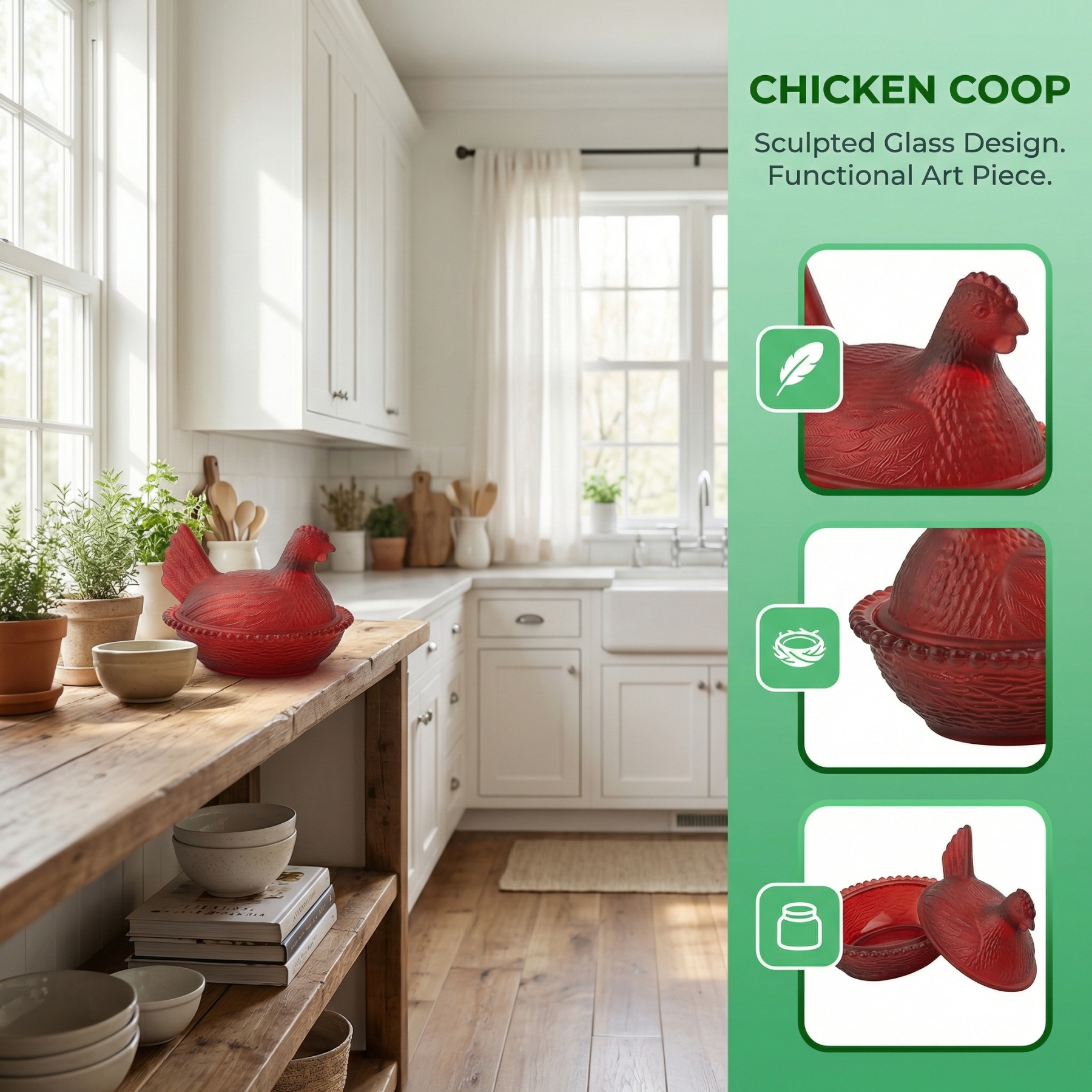 Elegant And Durable Chicken-Shaped Crystal Glass Storage Jar