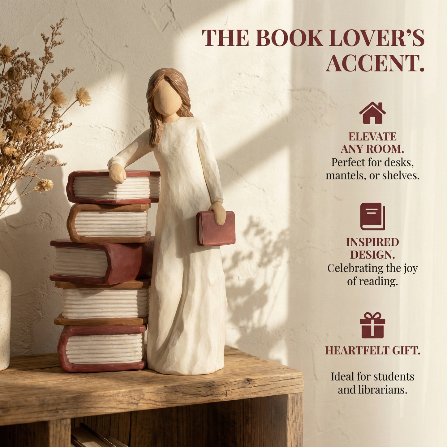 Charming Girl Holding Book Figurines