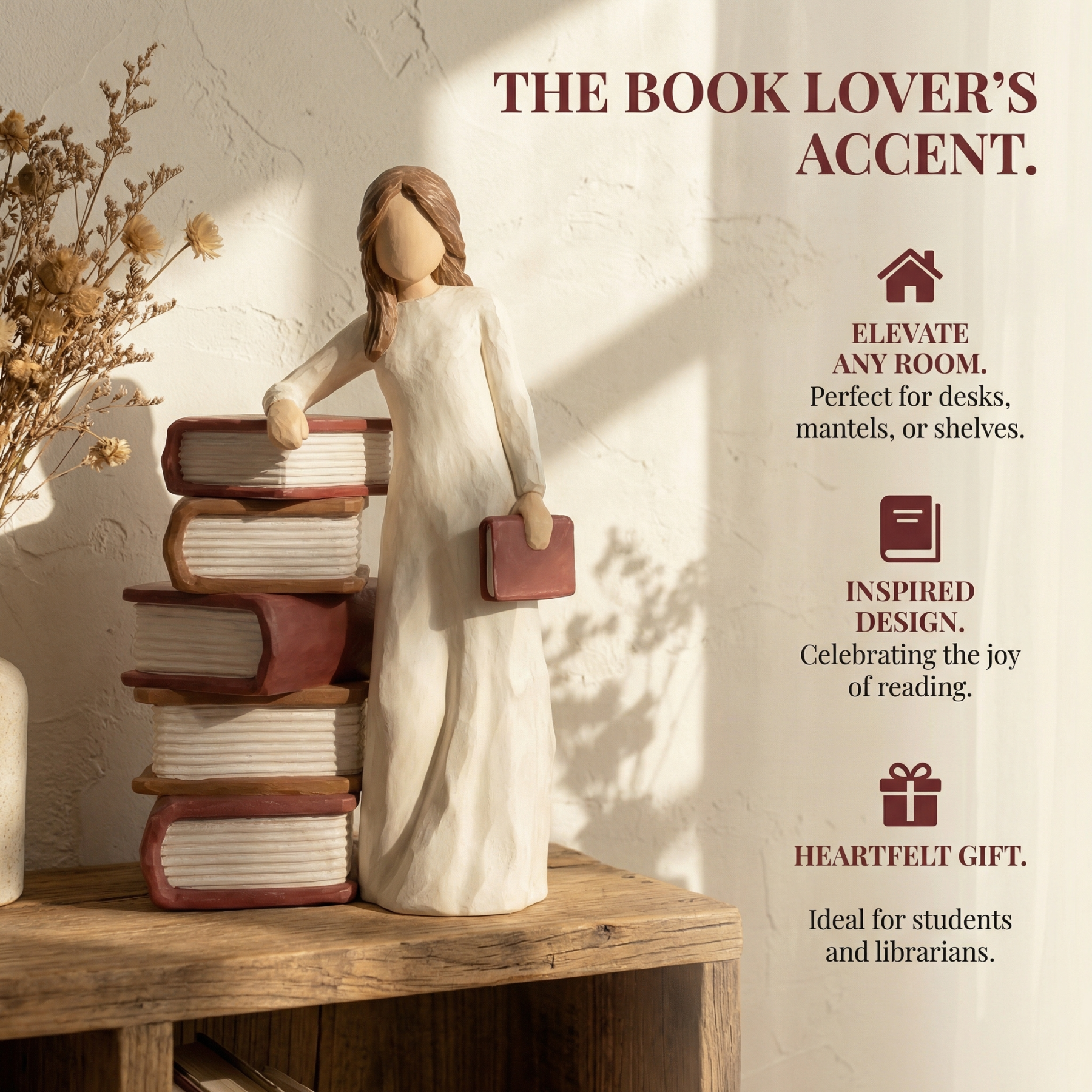 Charming Girl Holding Book Figurines