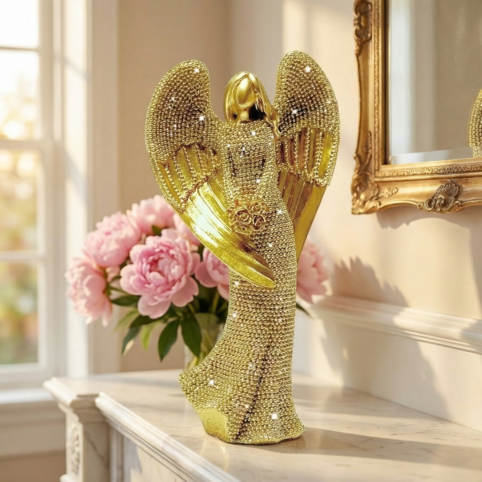 Elegant Angel Holding Rose Figurine
