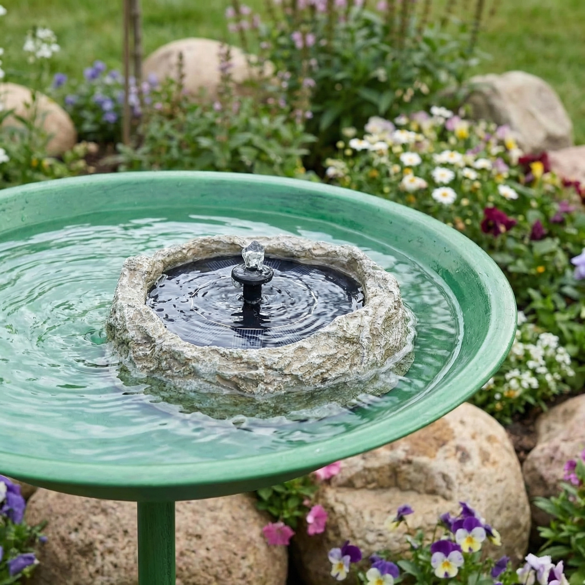 Rock-Style Solar Bird Bath Water Fountain