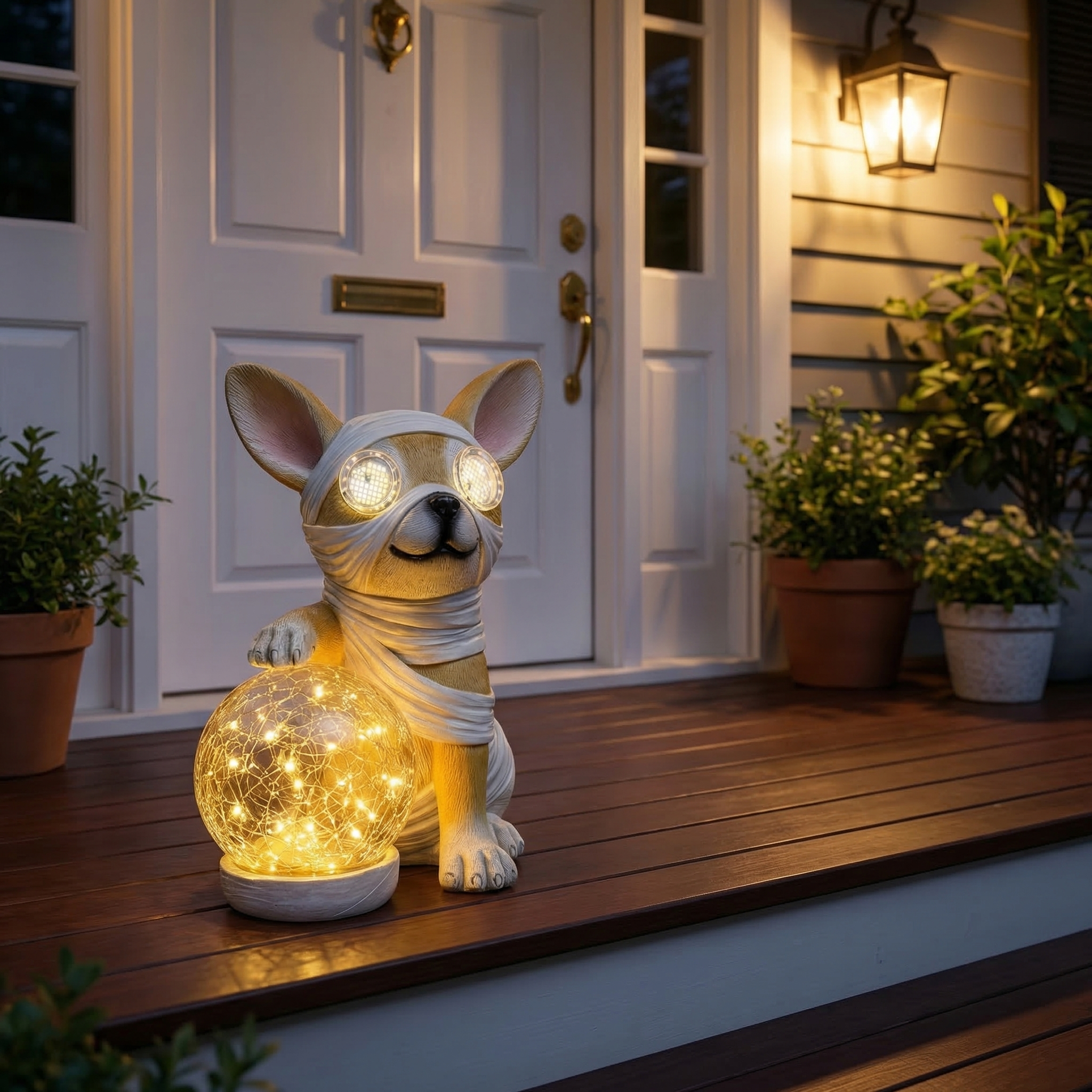 Solar Dog Statue with LED Light Ball
