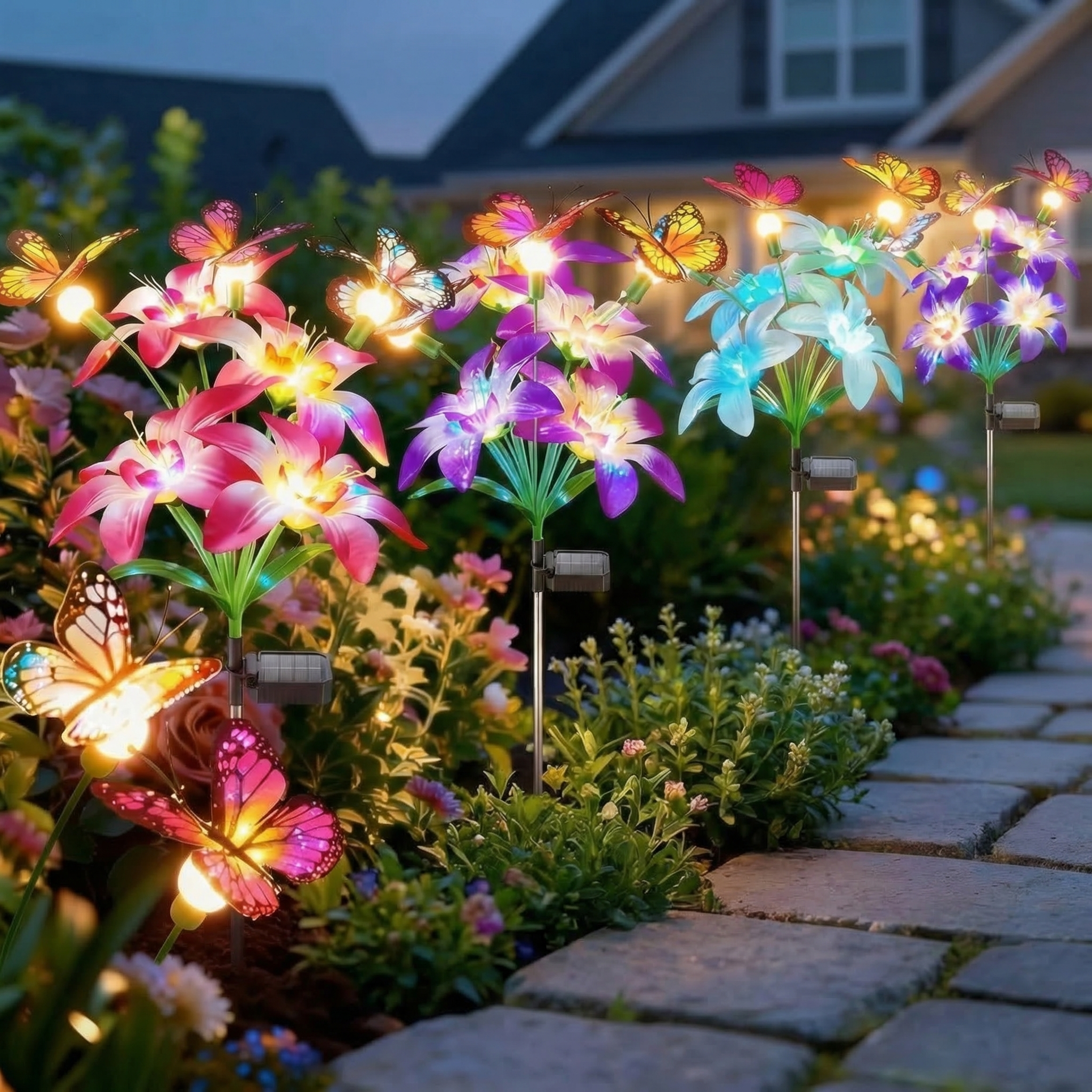 Solar Lights Color Changing Lilies and Butterflies