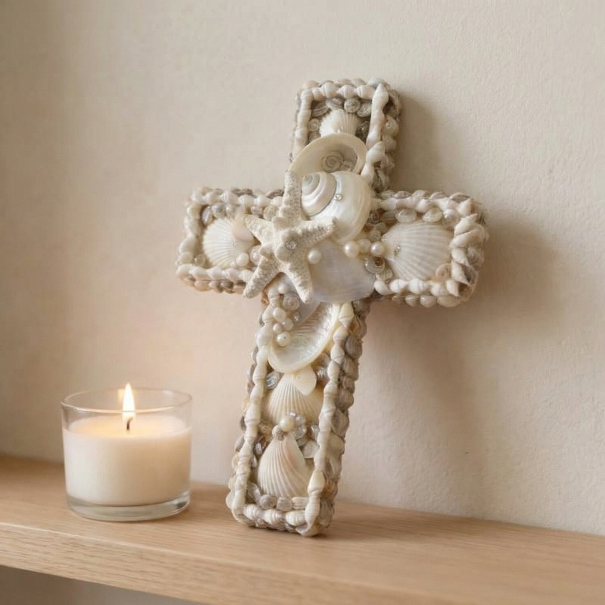 Handcrafted Coastal Seashell Cross