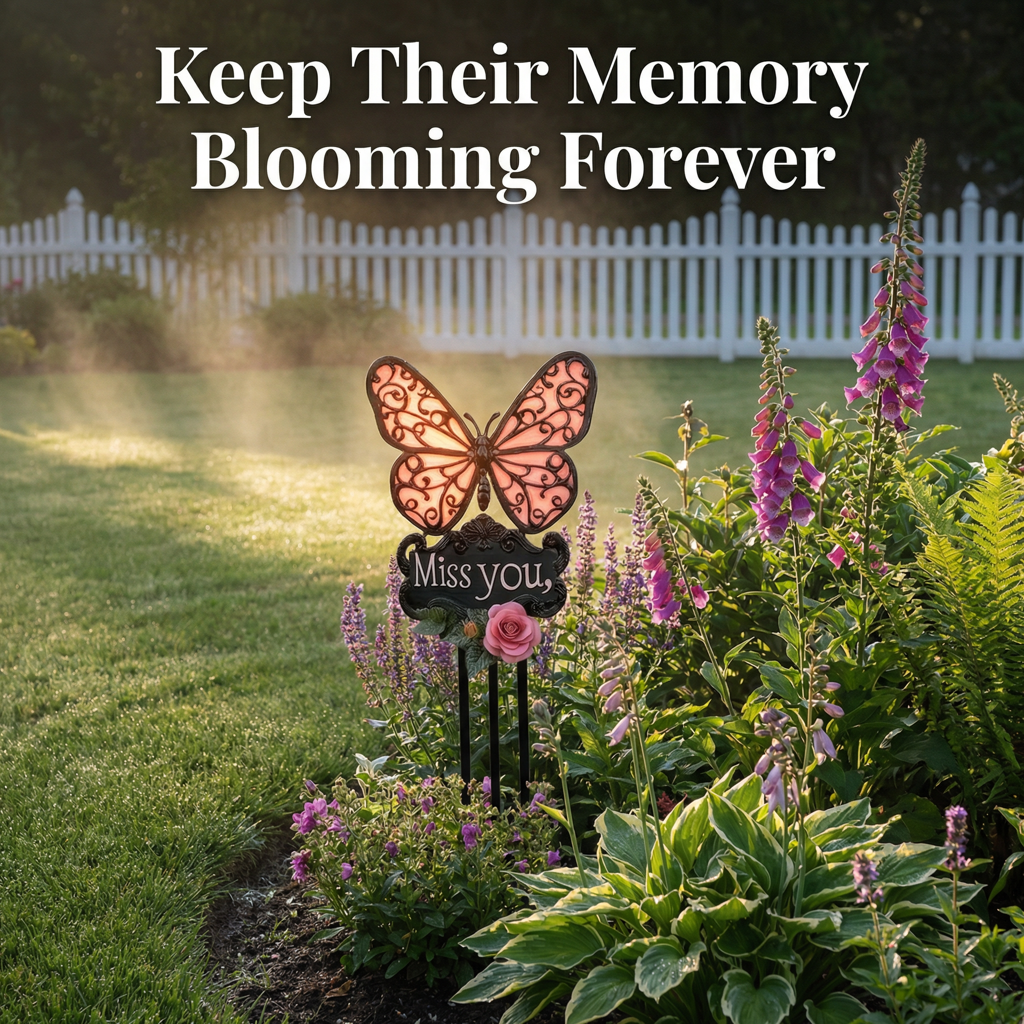 Butterfly & Rose Iron Memorial Stake