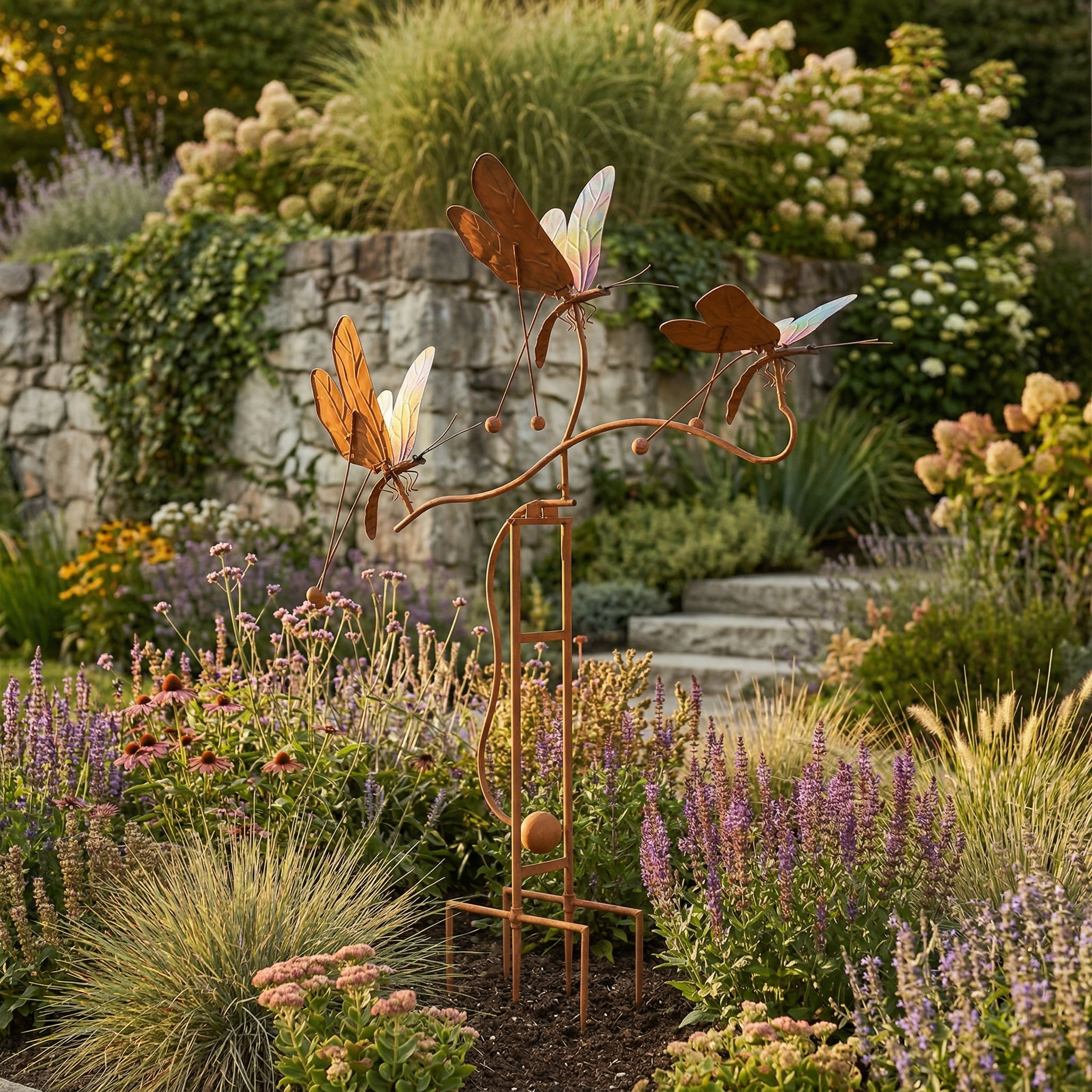 Rustic Dragonfly Kinetic Garden Stake