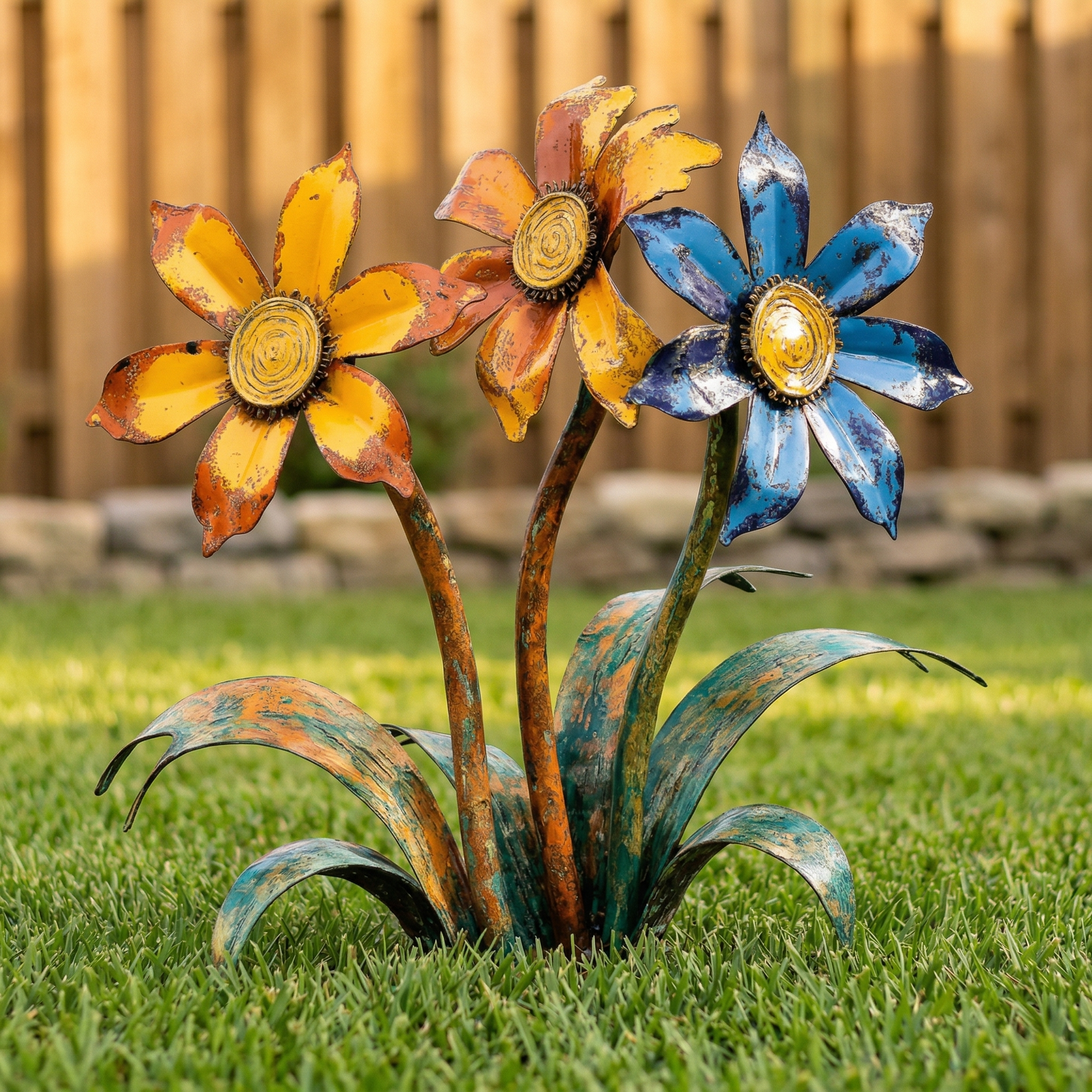 Handcrafted Rustic Metal Flower Garden Stakes