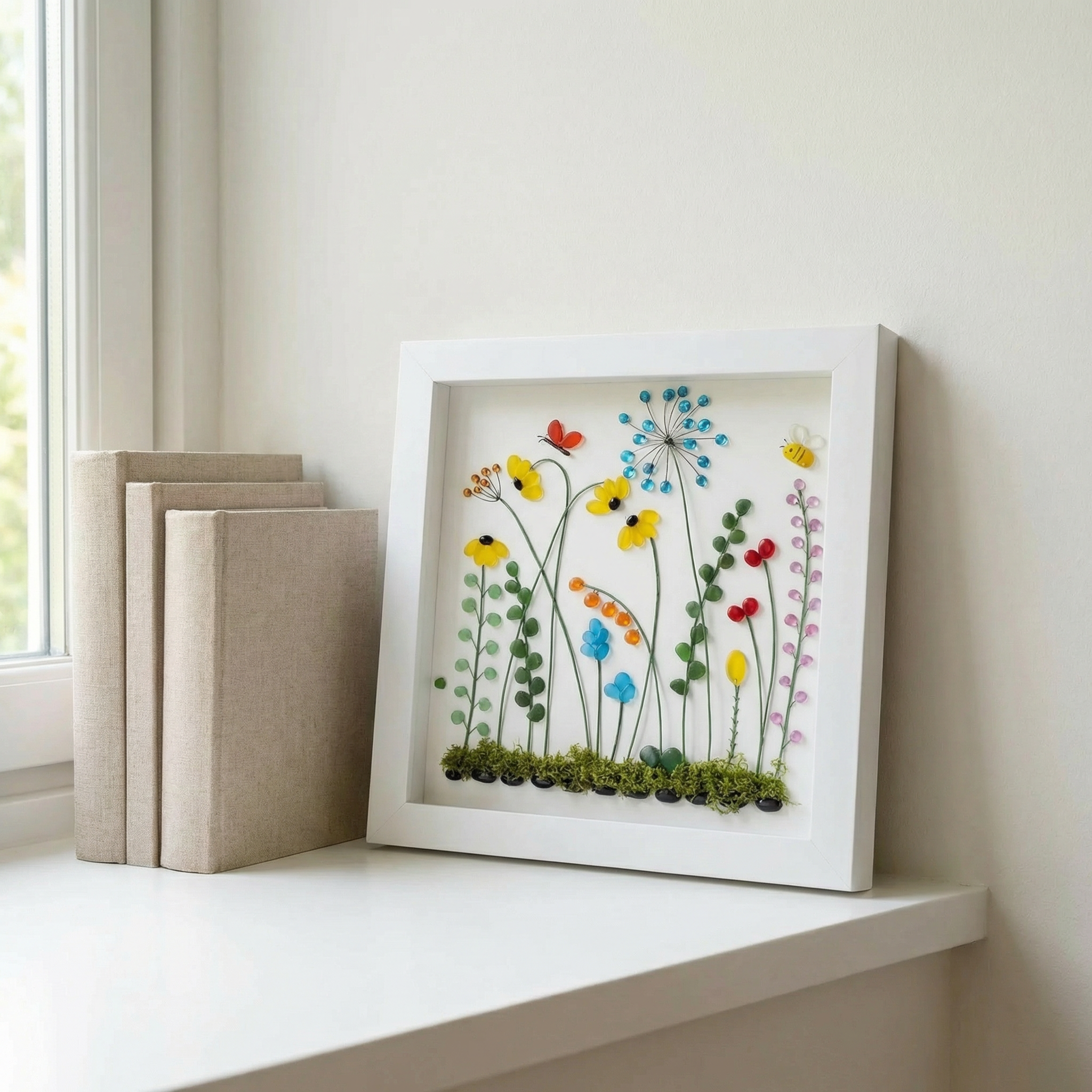 Handmade Beach Glass Flower Garden Picture