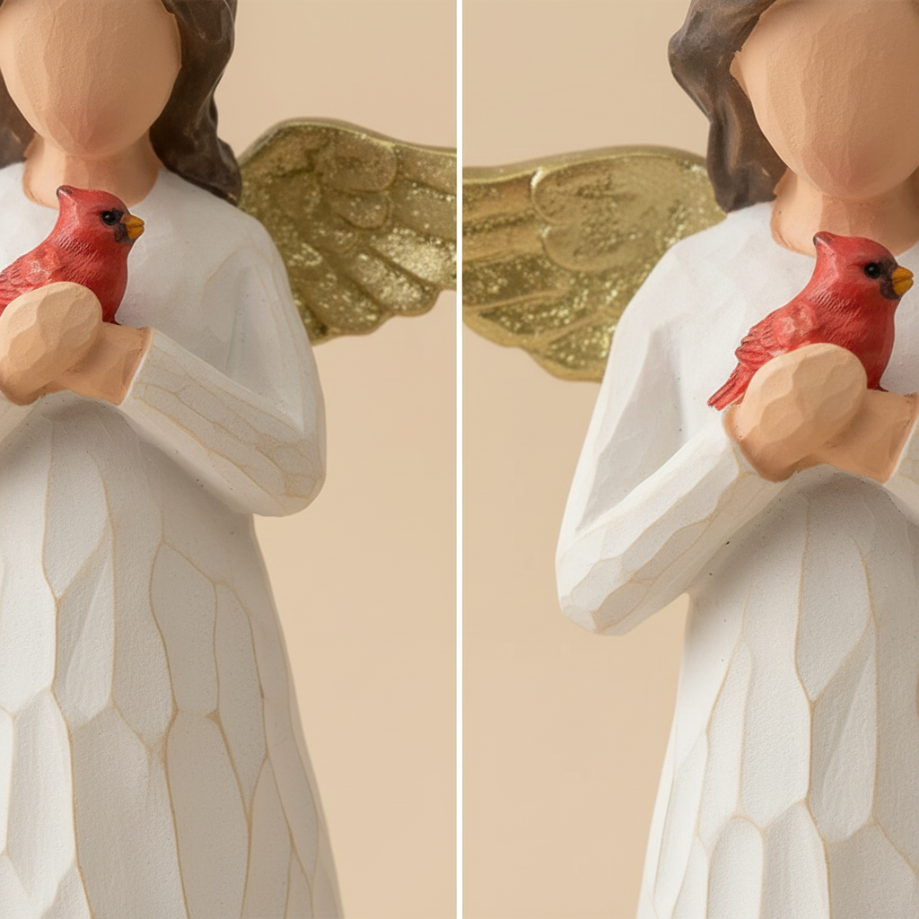 Gold Wing Guardian Angel Statue with Cardinal Bird