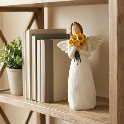 Guardian Angel Figurine Statue with Sunflower