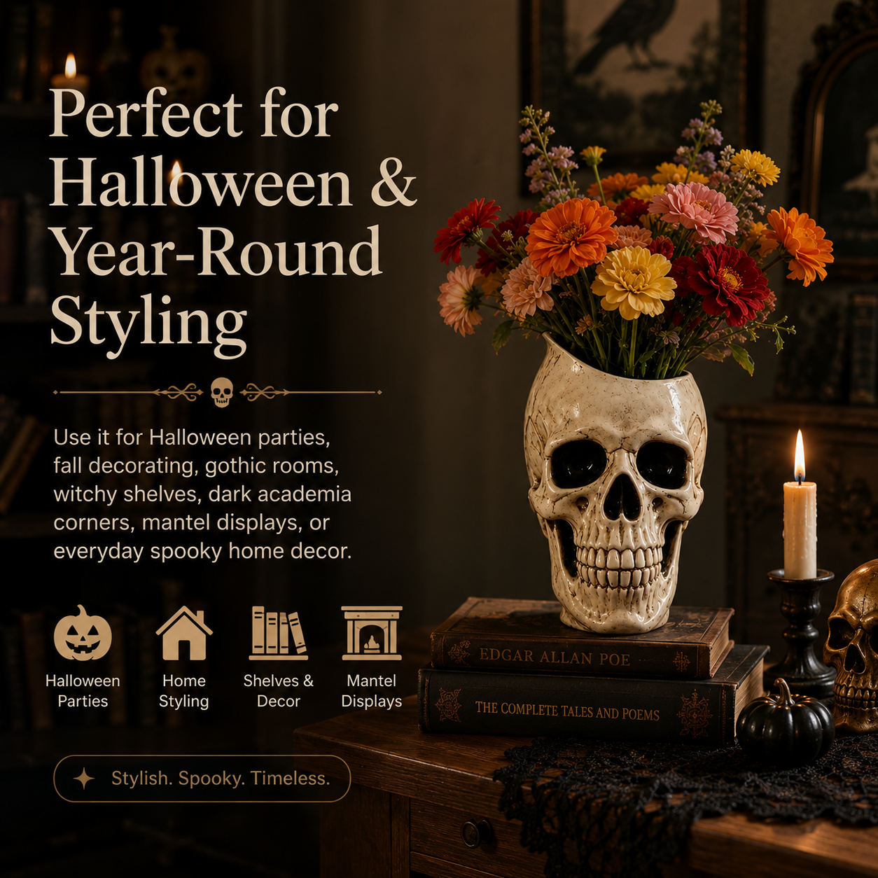 Gothic Skull Flower Vase