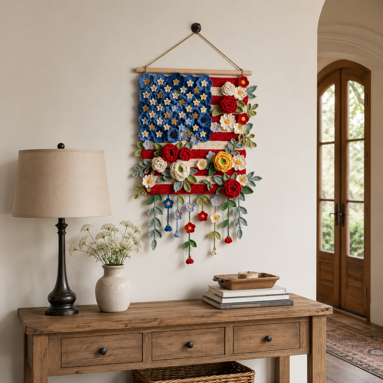 Patriotic Floral Crochet Wall Hanging