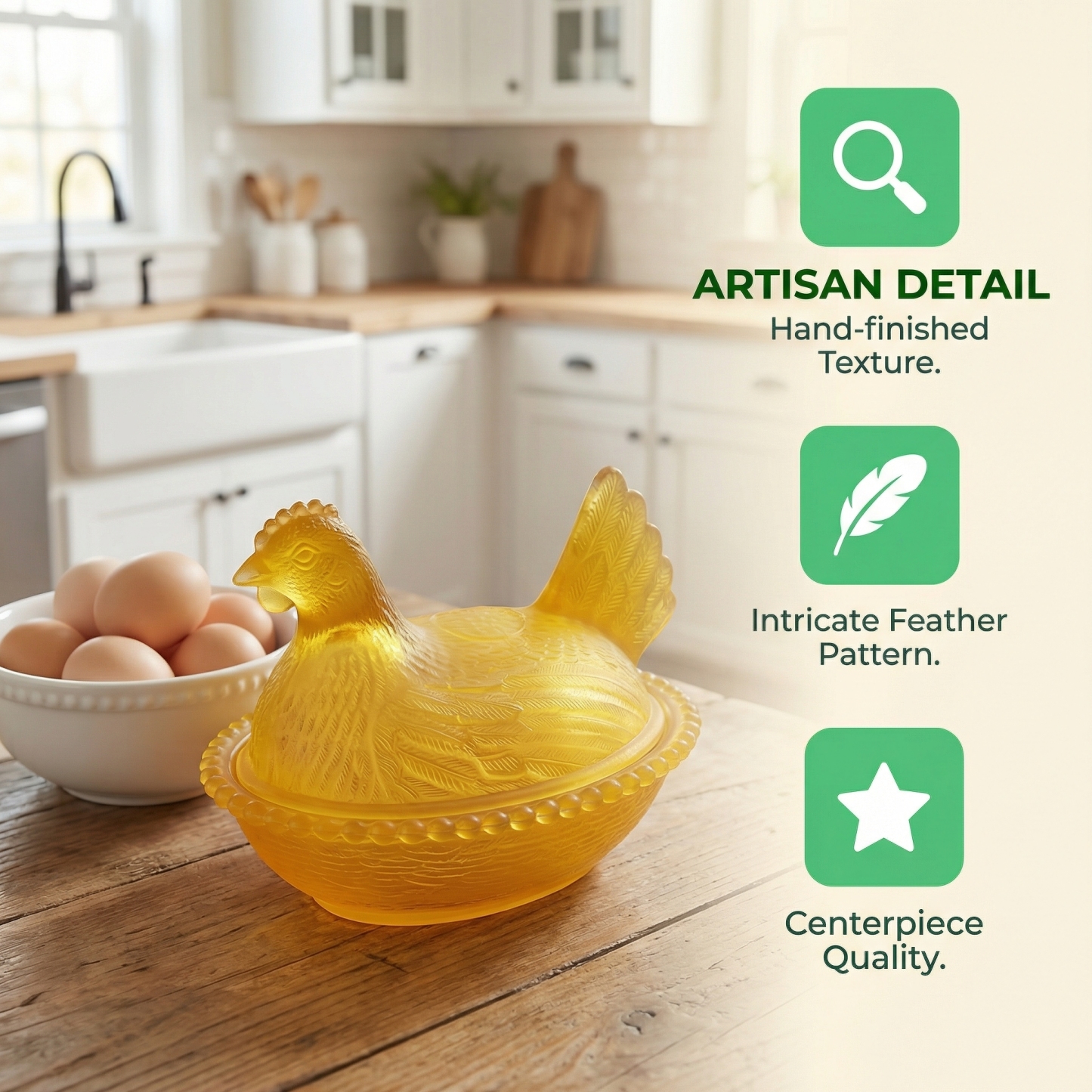 Elegant And Durable Chicken-Shaped Crystal Glass Storage Jar