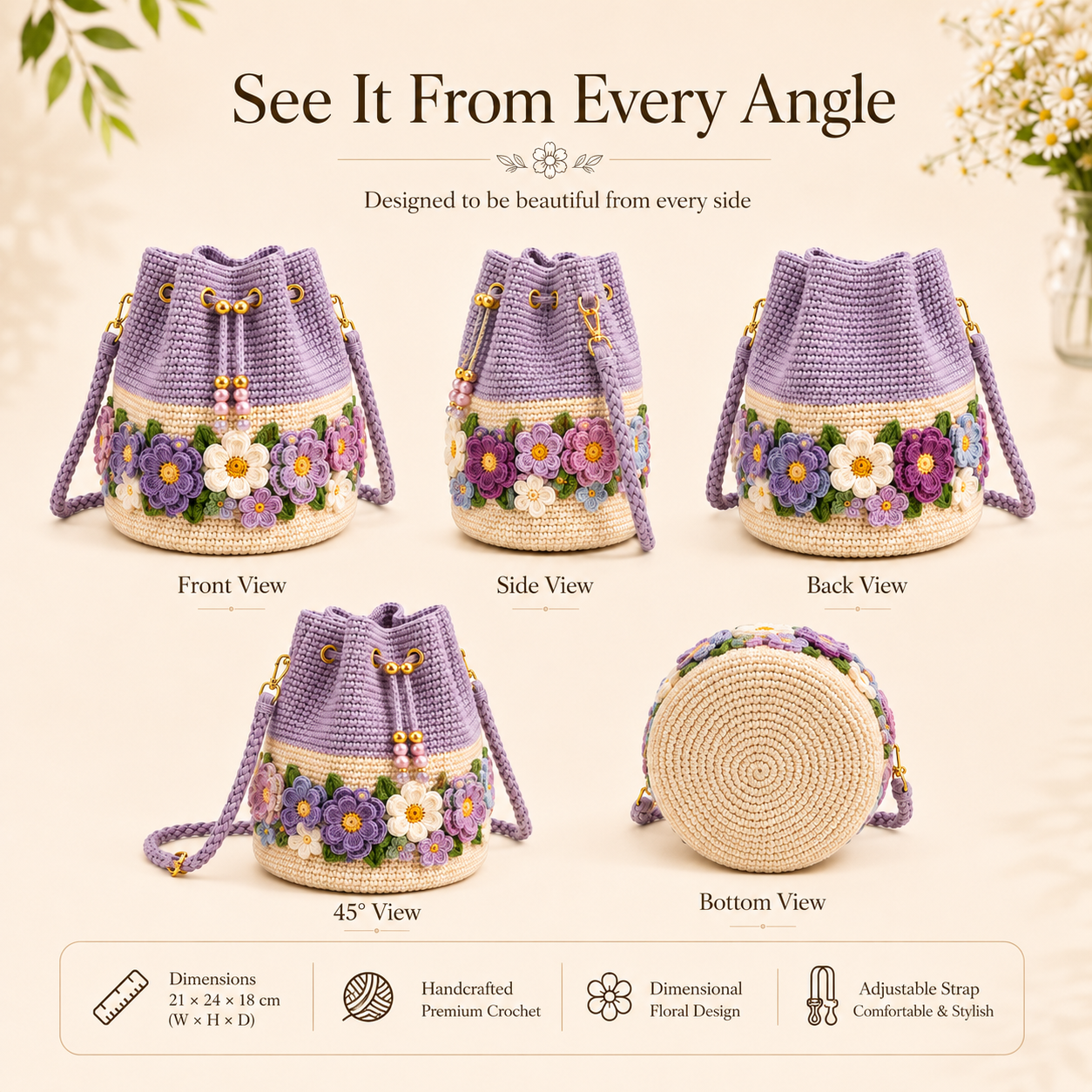 Bloom Garden Crochet Flower Bucket Bag