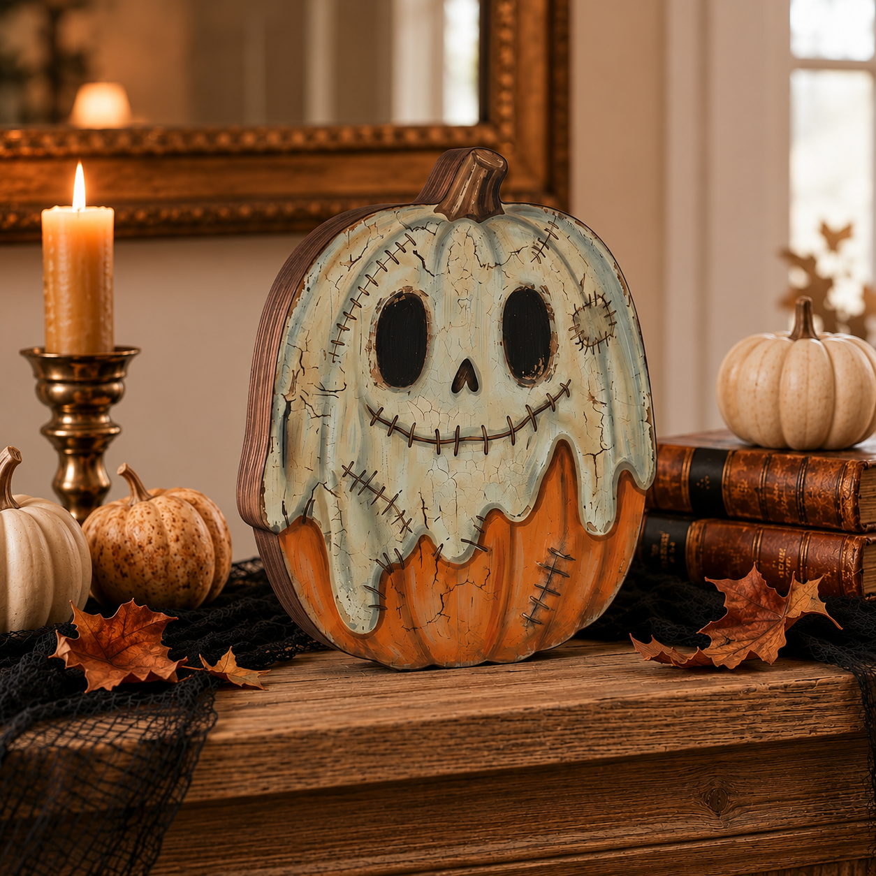 Vintage Halloween Wooden Pumpkin Tabletop Decor