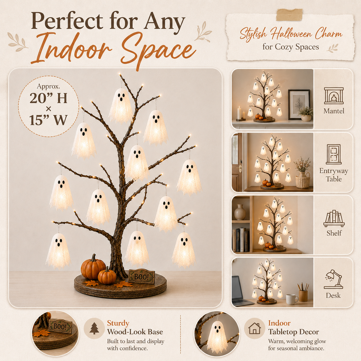 Glowing Ghost Tree Halloween Tabletop Decor
