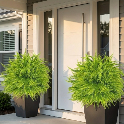 UV Resistant Lush Artificial Boston Fern with Integrated Ground Stake