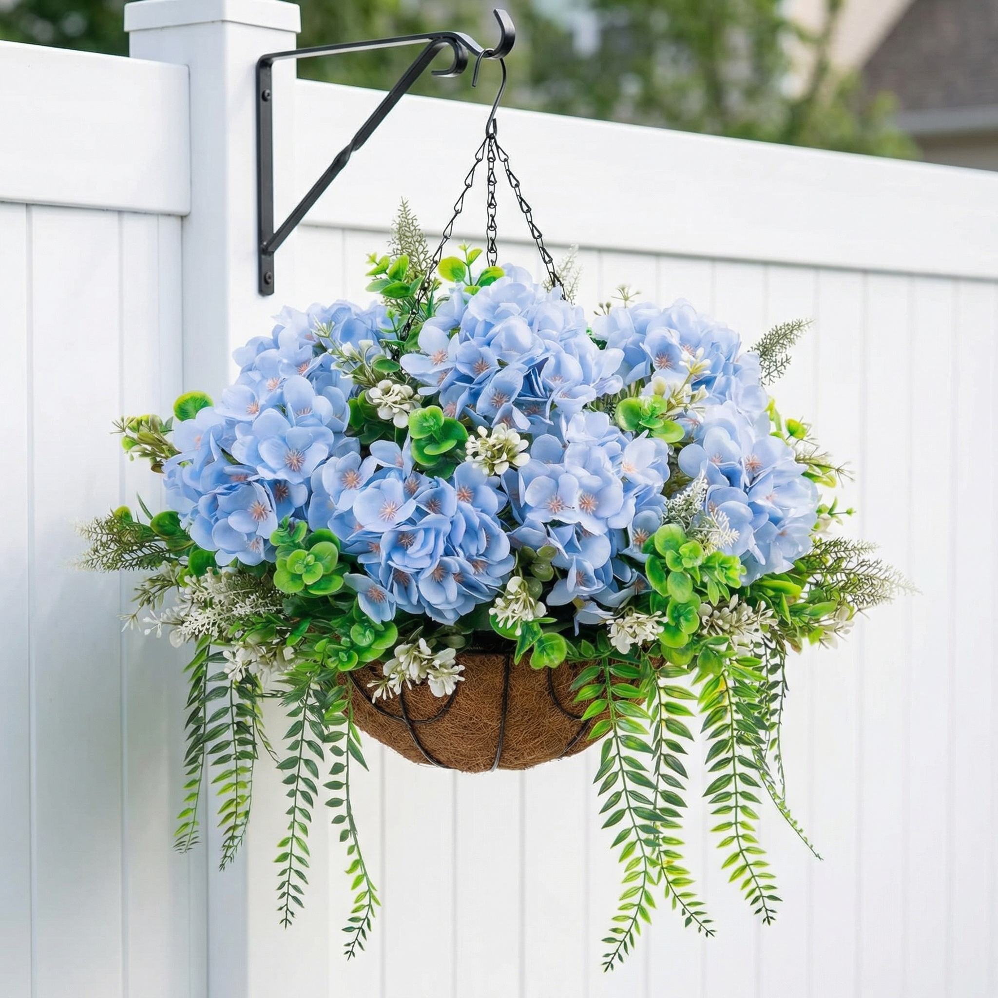 Hanging Fake Silk Hydrangea Flowers with Basket