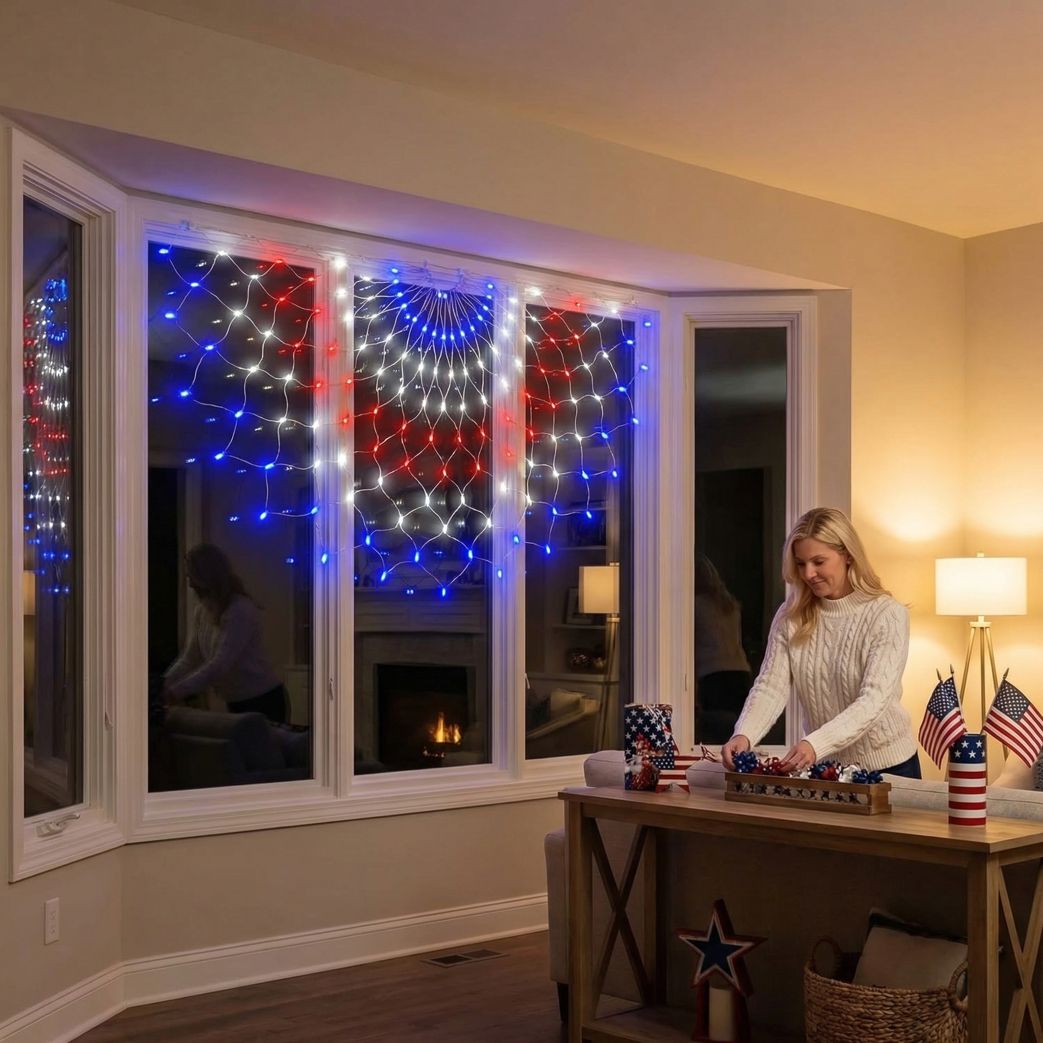 Super Bright USA Half Fan Flag String Lights