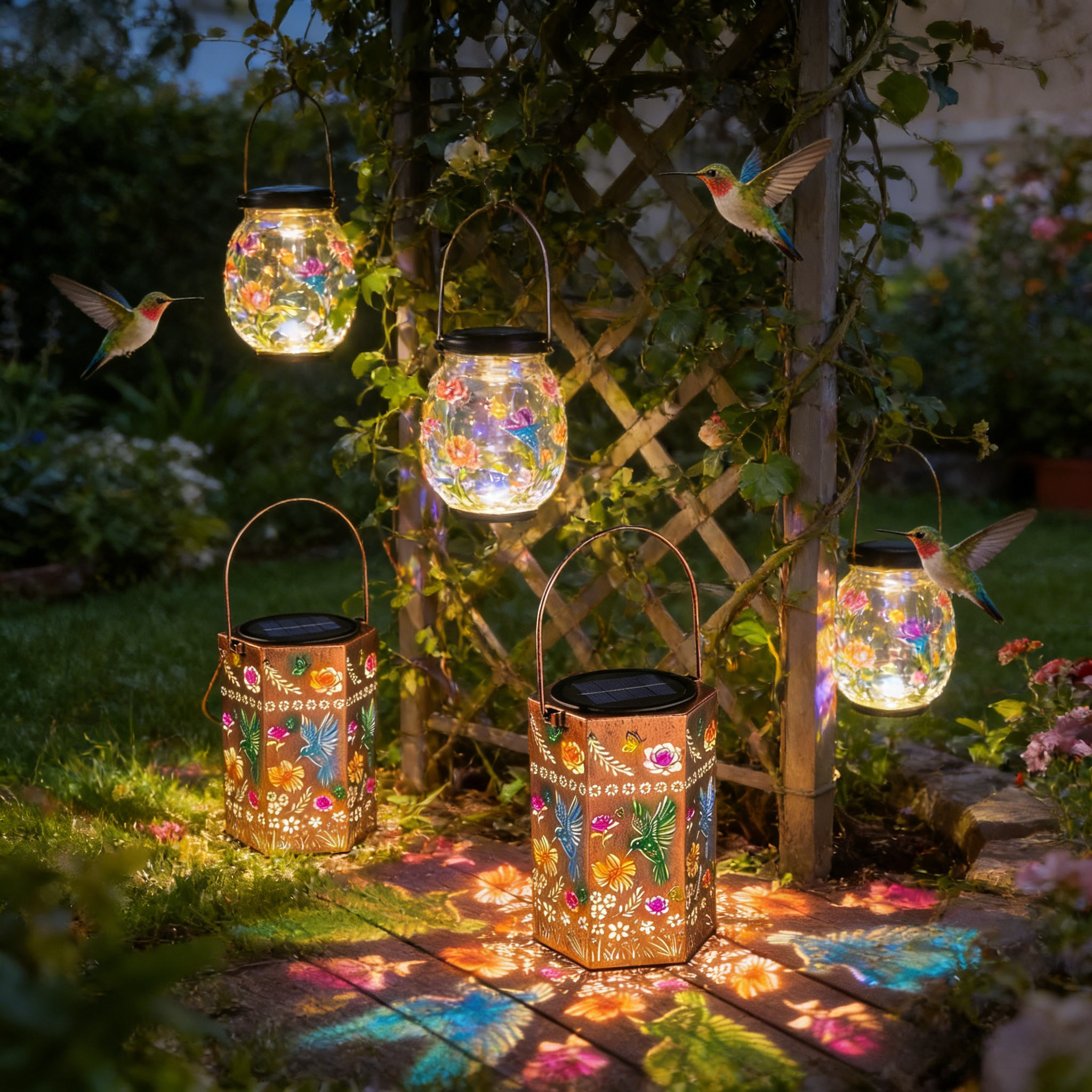 Hummingbird Floral Solar Lantern