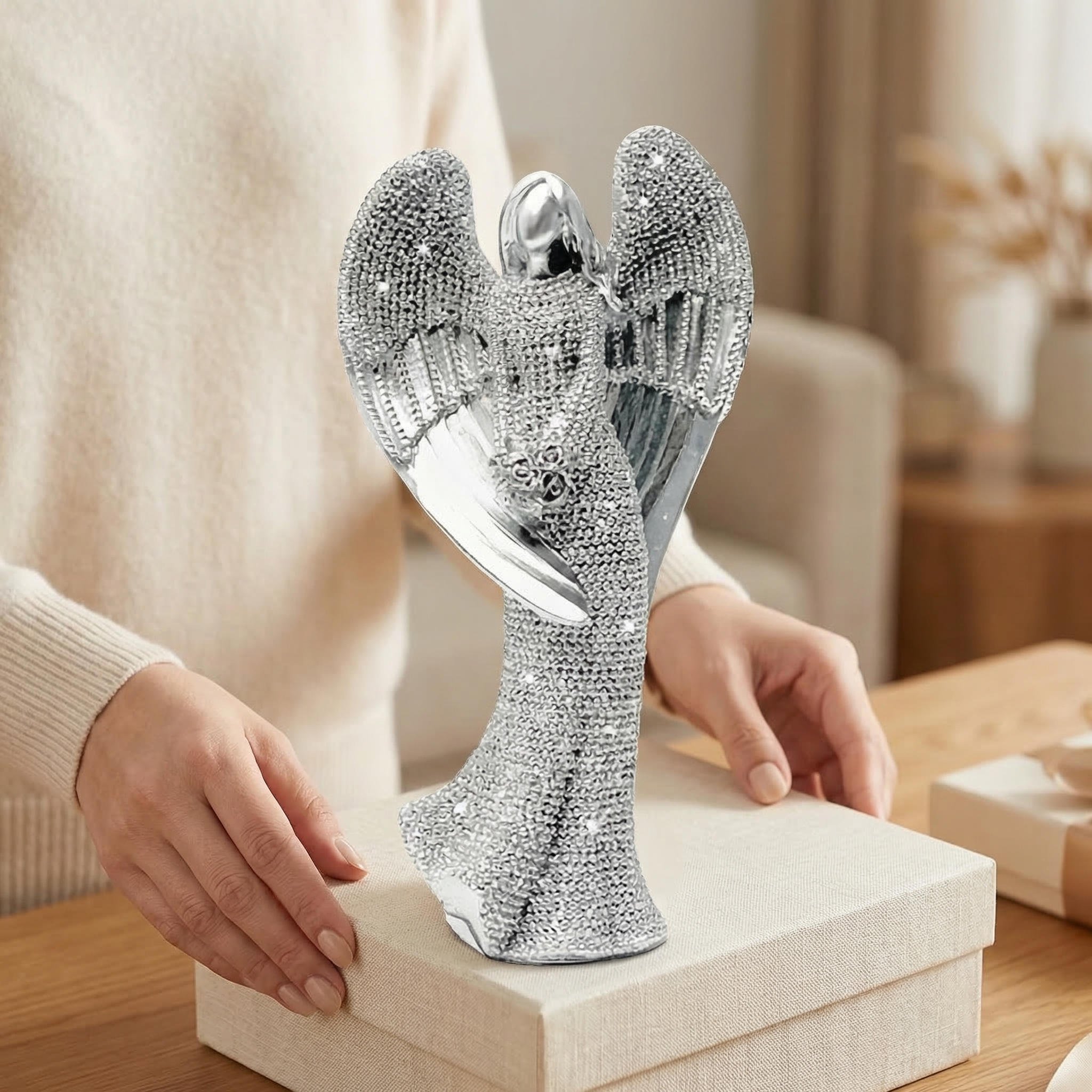 Elegant Angel Holding Rose Figurine