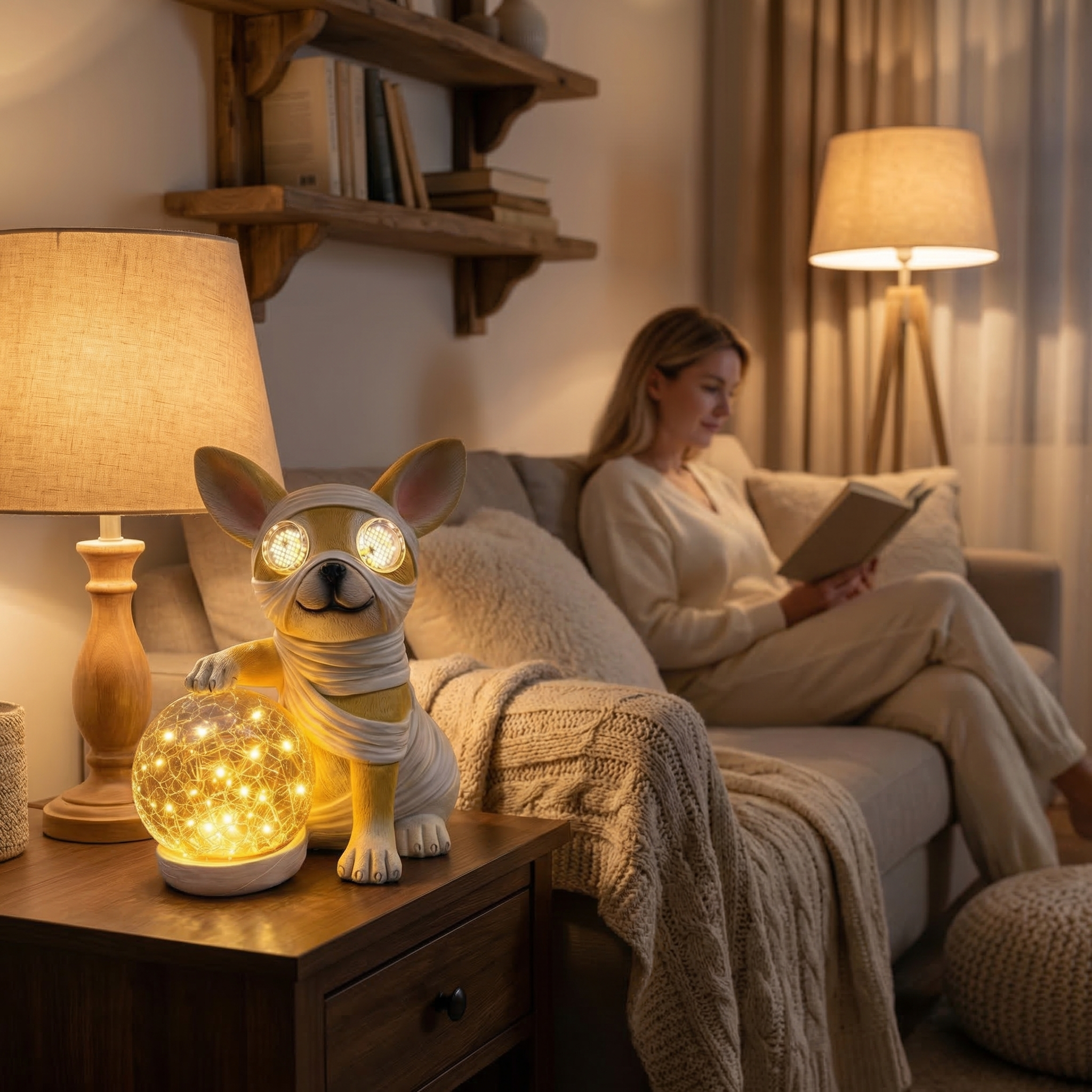 Solar Dog Statue with LED Light Ball