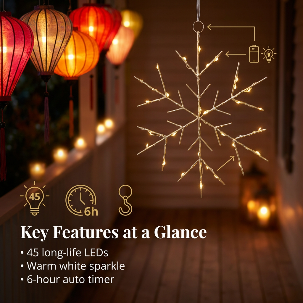 Christmas LED Gold Snowflake Novelty Sculpture with Warm White Twinkle Lights