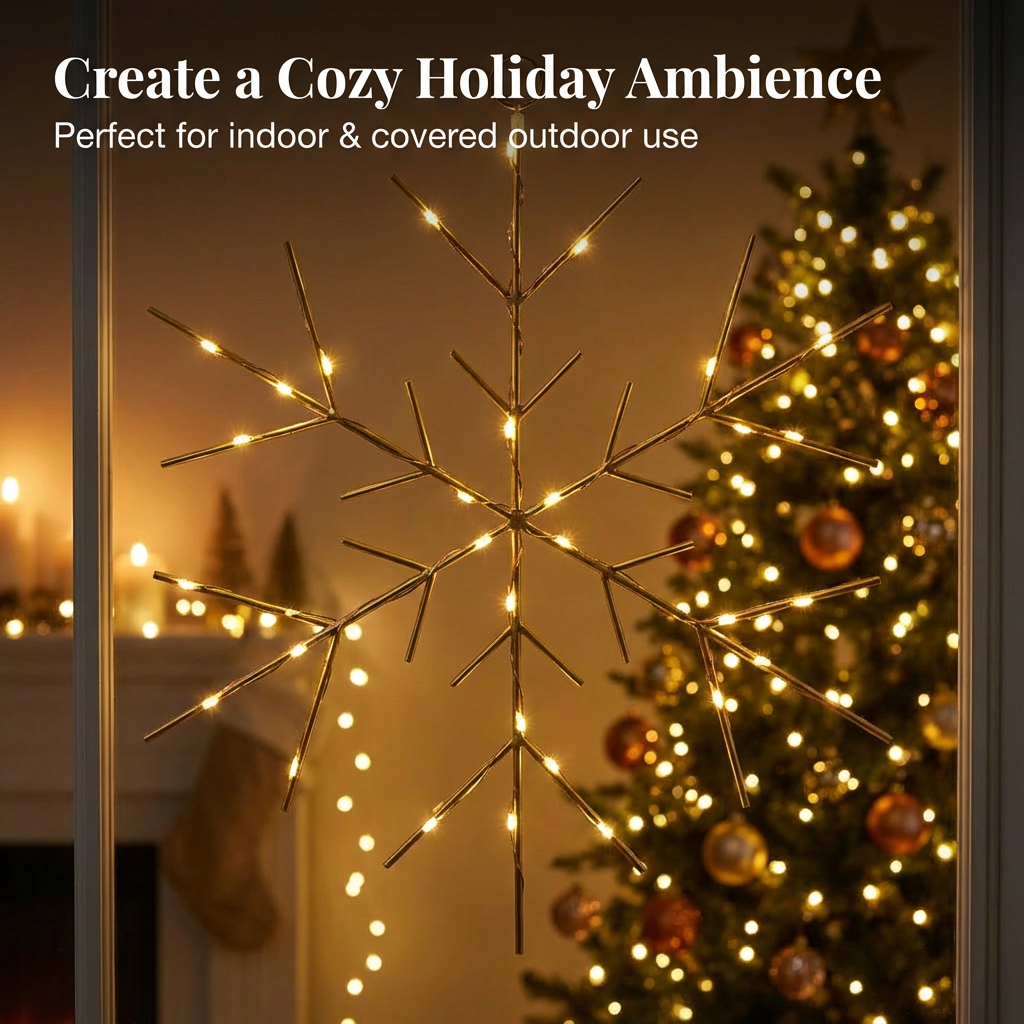 Christmas LED Gold Snowflake Novelty Sculpture with Warm White Twinkle Lights