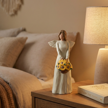 Guardian Angel Figurine Statue with Sunflower