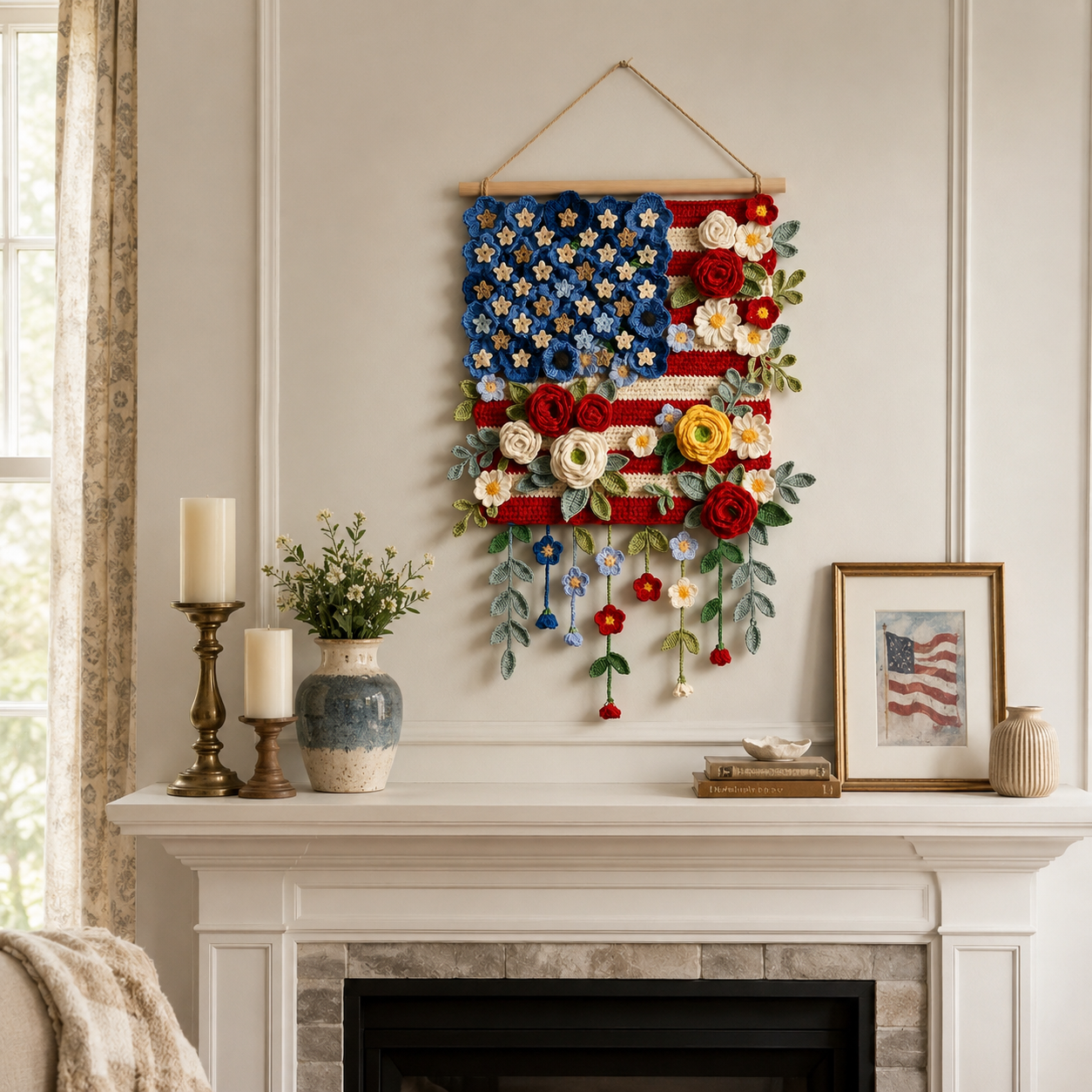Patriotic Floral Crochet Wall Hanging