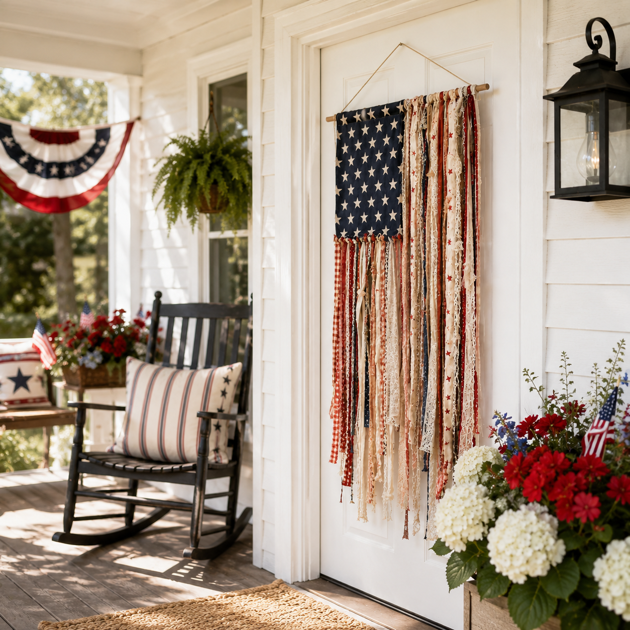 Lighted Vintage Americana Fabric Flag