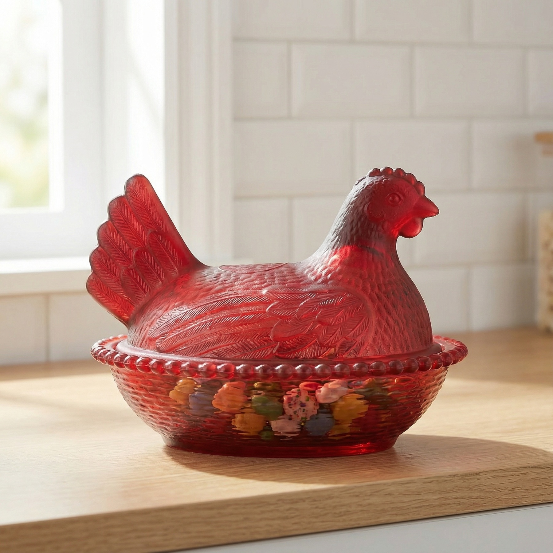 Elegant And Durable Chicken-Shaped Crystal Glass Storage Jar