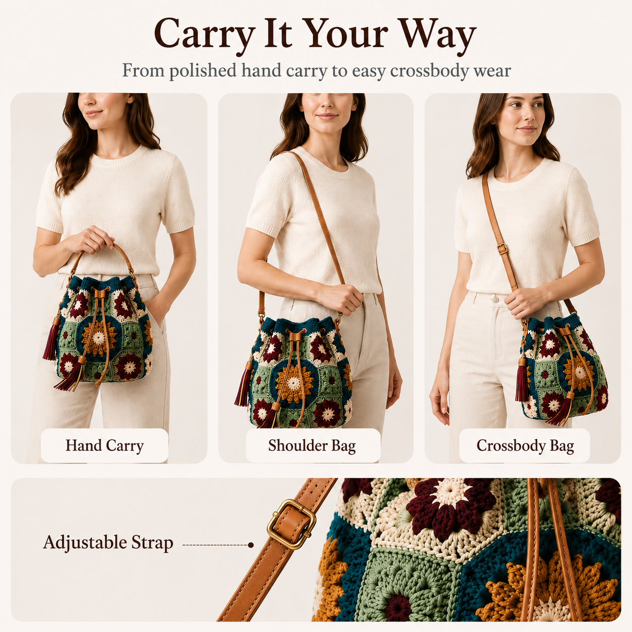 Vintage Crochet Convertible Bucket Bag