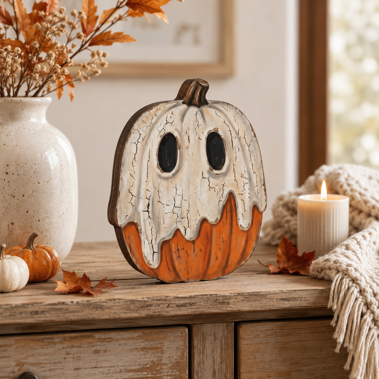 Vintage Halloween Wooden Pumpkin Tabletop Decor