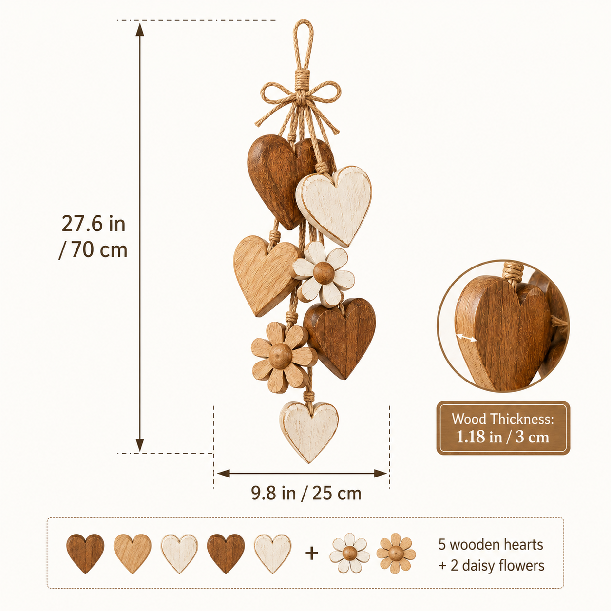 Rustic Wooden Heart & Daisy Wall Hanging