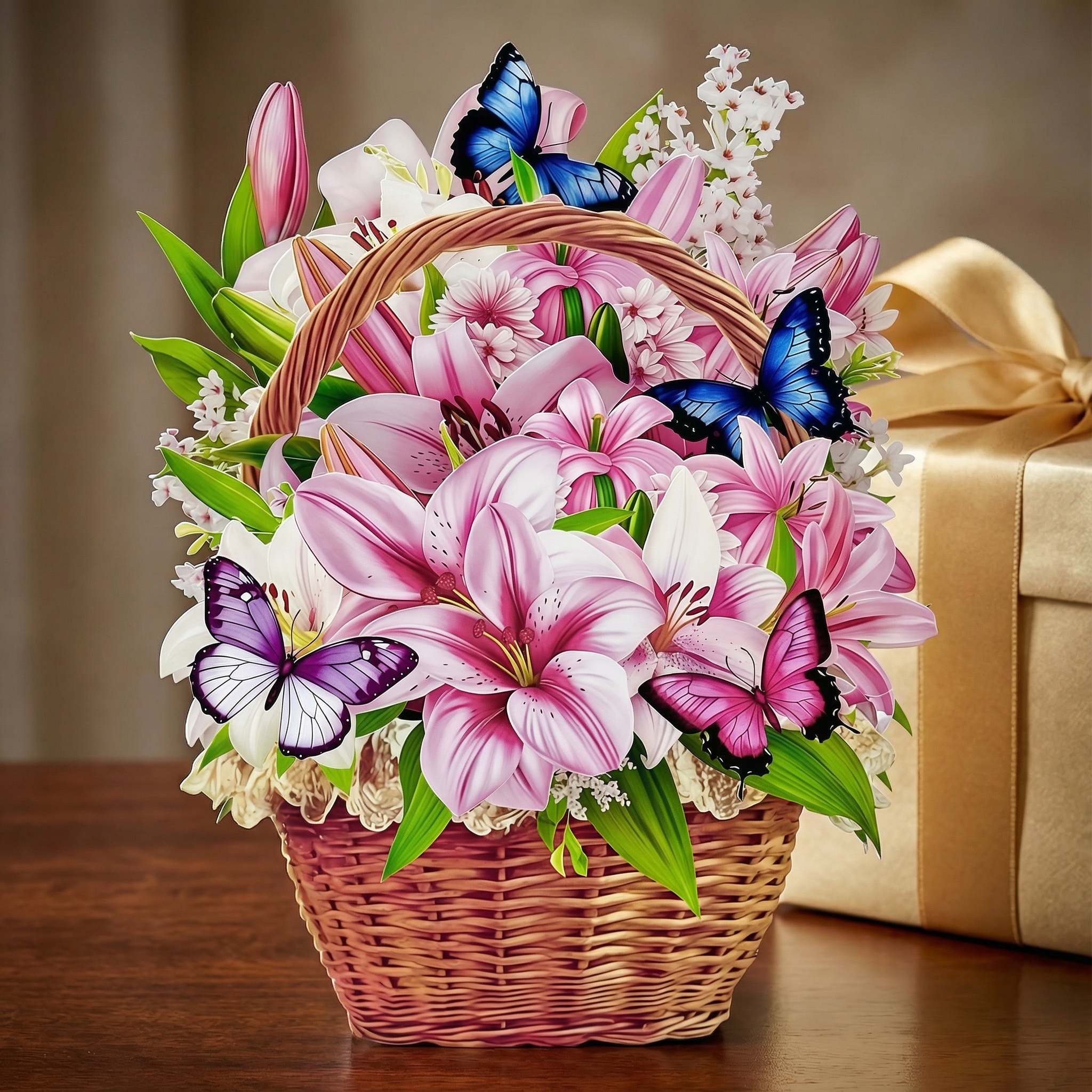 Pop-Up 3D Butterfly Flower Basket Card Exclusive Series