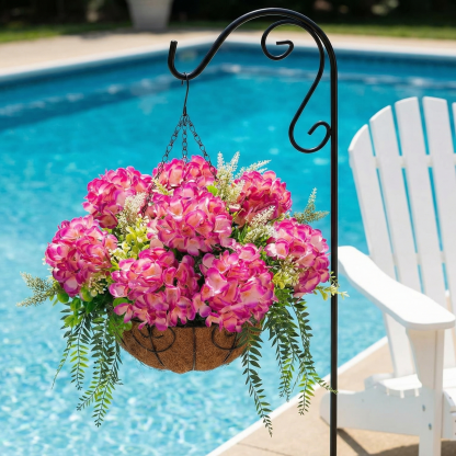 Hanging Fake Silk Hydrangea Flowers with Basket